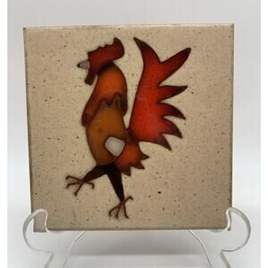 Vintage Hand Painted Steve McVey Clay Rooster Tile Trivet 5.75” Southwestern